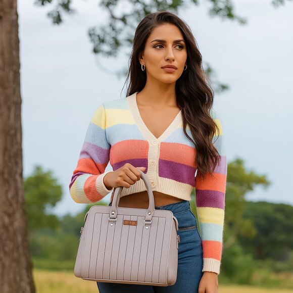 Women’s Vegan Leather Mauve Top-Handle Handbag | Crossbody Sling Bag, Purse - Picture 2 of 11
